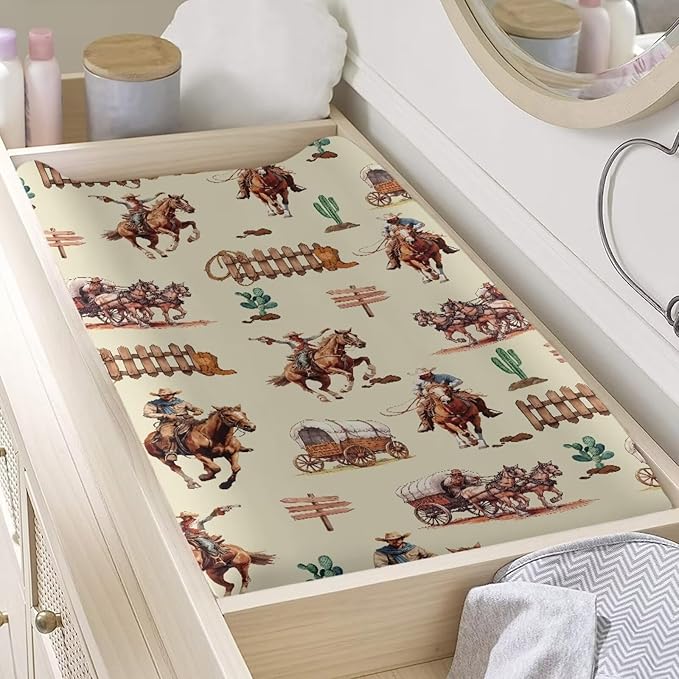 ZDCUSTOM Western Cowboy Diaper Changing Pad Covers Baby Changing Pad Covers Stretchy Changing Pad Covers Fits Standard Contoured Changing Pads