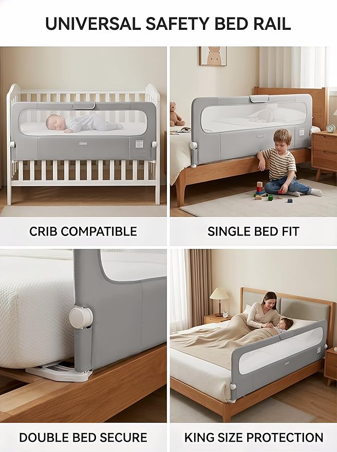 Bed Rail for Toddler, 71''L One-Button Swing Down Crib Rail, Bed Guard Rail for Bunk, Daybed, King, Twin, Full, Queen Size Beds, No Tool Easy Assembly