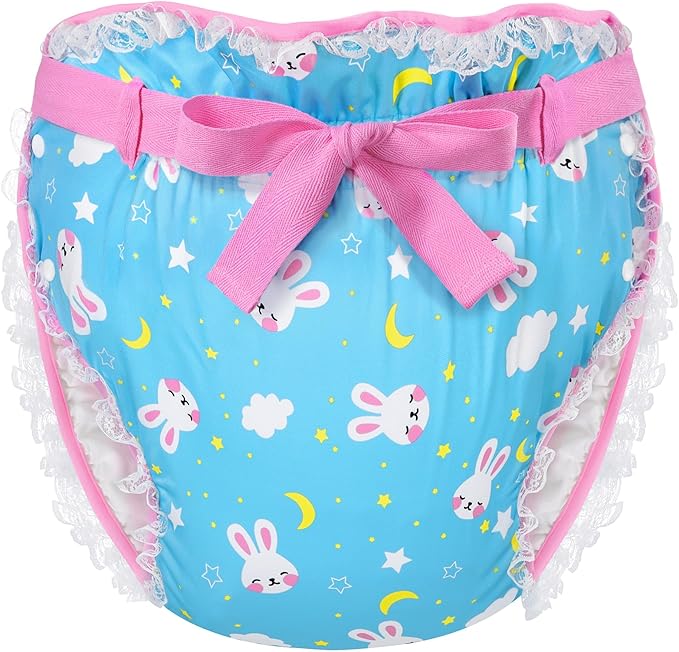 Littleforbig Silky Adult Ribbon Omutsu Diaper Wrap Cover Washable Adjustable Reusable Waterproof - Snuggle Bunny Pattern XL