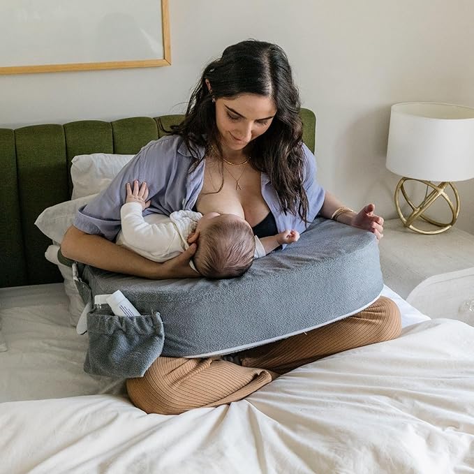 My Brest Friend Twin Nursing Pillow - Enhanced Comfort with Slipcover - Ultimate Ergonomic Support for Breastfeeding- Adjustable Strap and Silent Release Buckle with Handy Side Pocket, Evening Grey