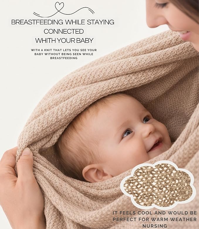 Set Premium Breast Feeding Covers for Women of All Body Types: Ultra Soft Stylish and Breathable Nursing Cover up for Breastfeeding + 4 Reusable Breast Pads for Nursing Comfort (Honey Camel)