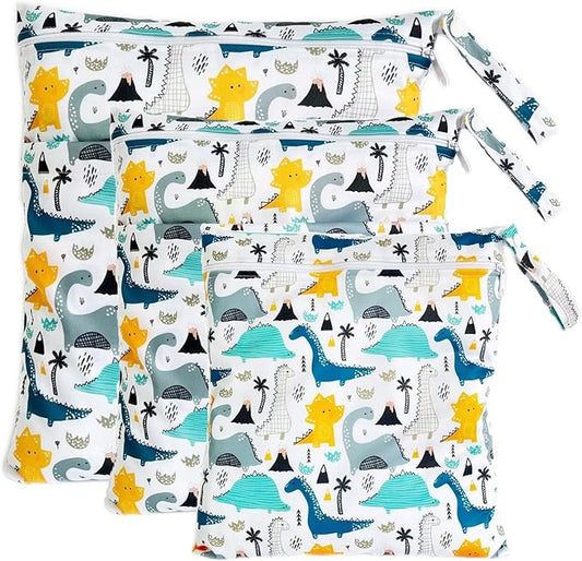 Wet Dry Bag for Cloth Diapers, 3PCS Waterproof Reusable Wet Bag with Zippered Pockets, Washable, Reusable for Travel, Beach, Pool, Stroller, Diapers, Dirty Gym Clothes, Swimsuits