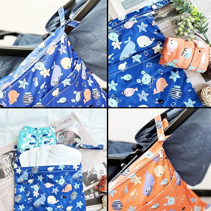 Wet Bag,2 pcs Baby Wet Dry Cloth Diaper Bags,Washable, Reusable for Travel, Stroller, Pool,Beach, Wet Swimsuits,Dirty Gym Clothes, Toiletries, Toys,Mommy Bag (Color 23)
