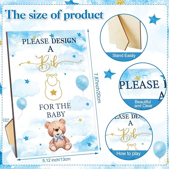 Panitay 100 Pcs DIY Baby Bibs Decorating Kit 50 White Bibs 25 Stencils 24 Markers 1 Baby Shower Game Sign