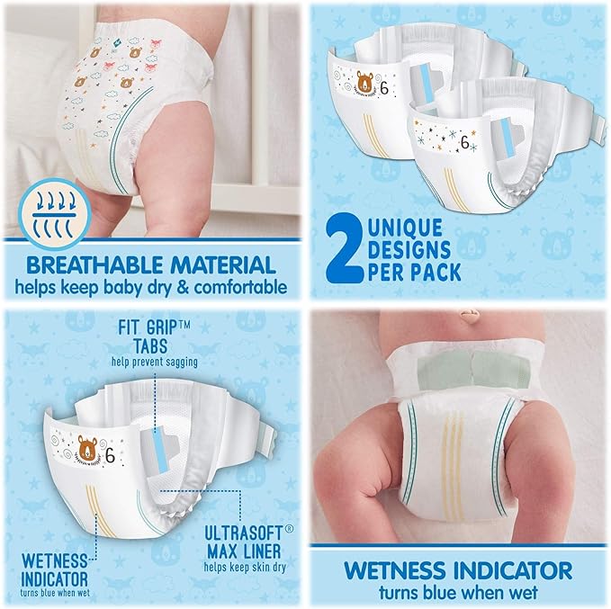 HAO M Mark Premium Baby Diapers - Size 6 (35+ lbs) 150 Count W/Moist Towelettes