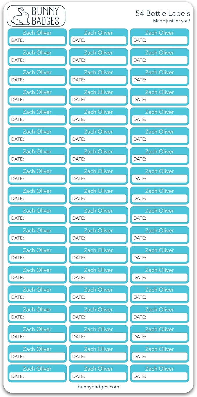 Bunny Badges Personalized Baby Bottle Labels for Daycare - Write-On Name Labels (54 Count)