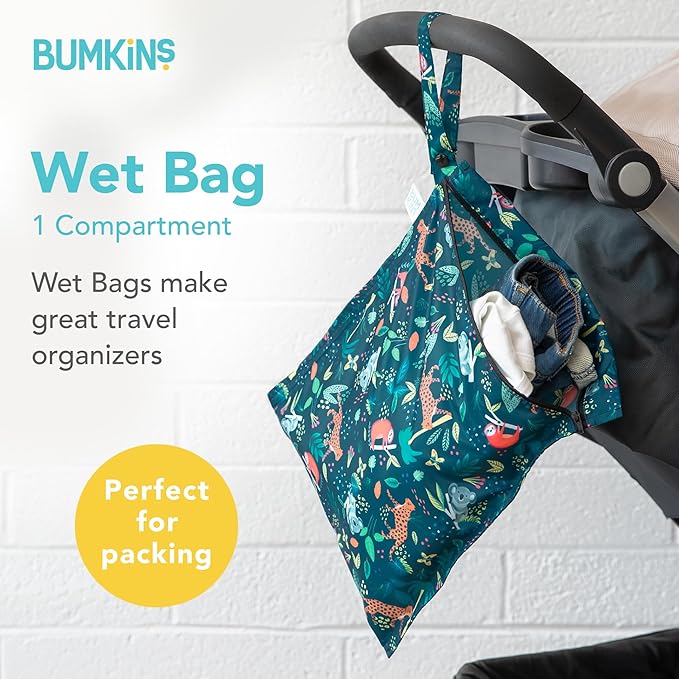Bumkins Jungle Waterproof Wet Bag, Travel Bags & TSA Pouches Organizer Set of 4 Reusable Zip Bags