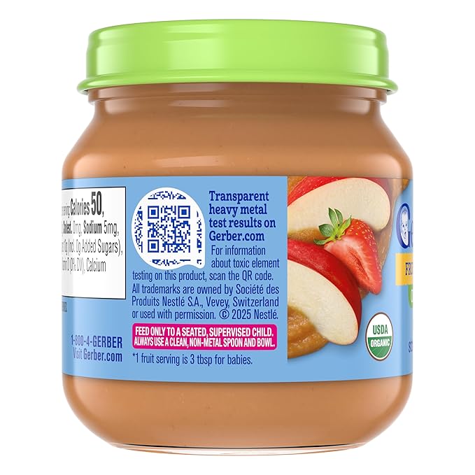 GERBER ORGANIC FOR BABY 2nd Foods Apple Strawberry 10x4oz