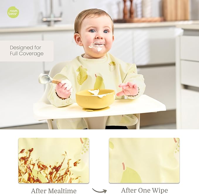 Waterproof Smock Baby Bibs for Eating (Boy or Girl 6-24 Months) - Toddler Long Sleeve Bib for Baby Led Weaning