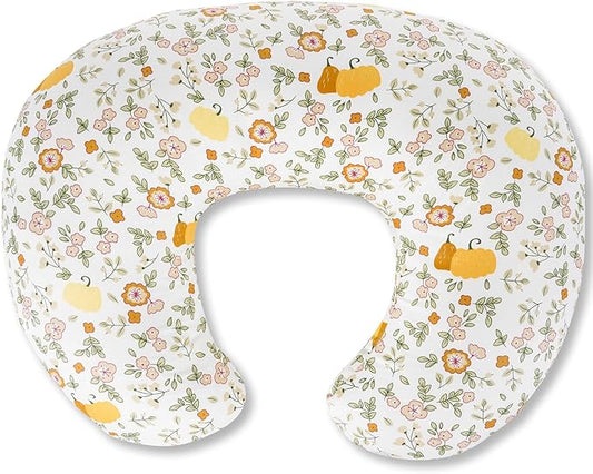 Ergonomic Nursing Pillow for Breastfeeding & Bottle Feeding, Breastfeeding Pillow to Reduce Back Neck Strain, Suitable for Breastfeeding Mom & Baby, Washable Cotton Cover(Flower Beige)