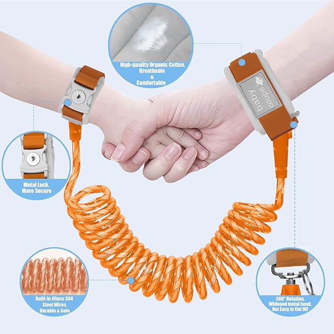Toddler Harness Walking Leash- Child Anti Lost Wrist Link - Child Safety Harness - Upgrade with Reflective(6.5ft) - for Boys and Girls,Not Easy to Open Without Key(Orange)