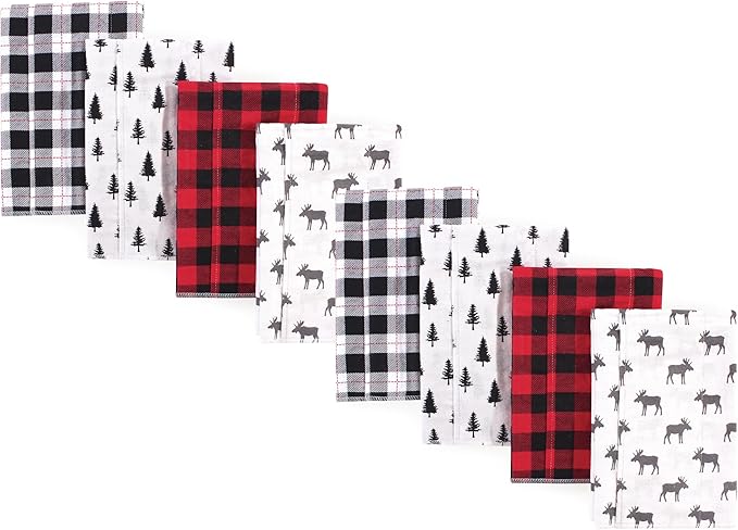 Hudson Baby Cotton Poly Flannel Burp Cloths Multipack, Moose 8-Pack, One Size