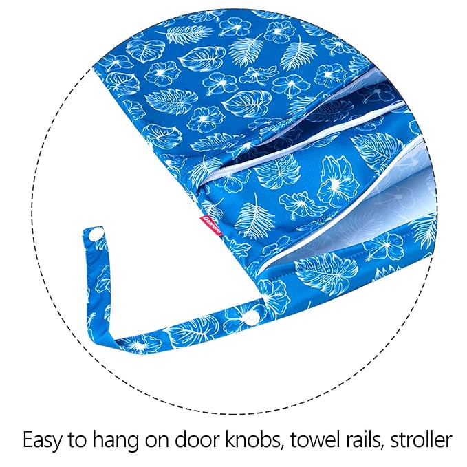 Damero 3Pcs Wet Dry Bag for Cloth Diaper, Swimsuit, Clothes, Ideal for Travel, Exercise, Daycare, Roomy and Water-Resistant(Blue Flowers)