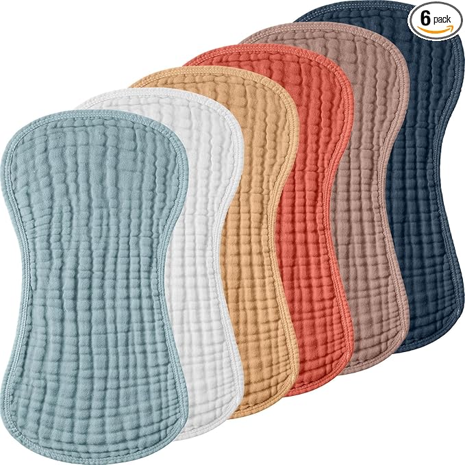 Frienda 6 Pack Muslin Burp Cloths Cotton Large 20''x 9'' Extra Absorbent and Soft Baby Burping Cloth for Baby Boy Girl Unisex(Cute Colors)