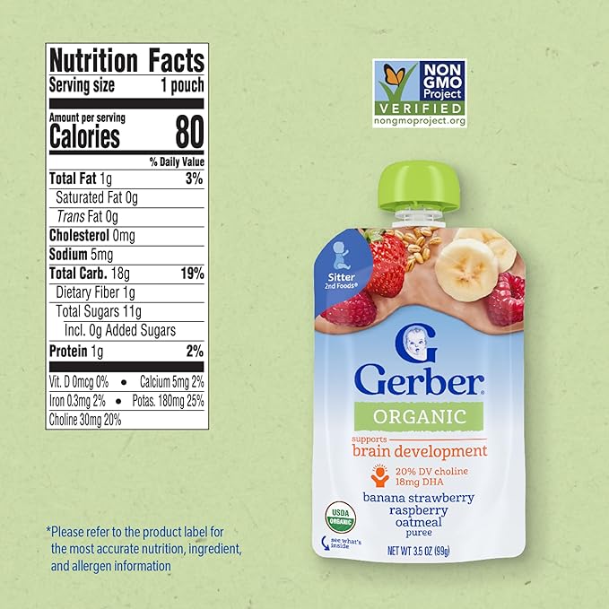 Gerber Organic 2nd Foods, Bananas, Red Berries & Granola Pureed Baby Food, 3.5 Ounce Pouch, 12 count
