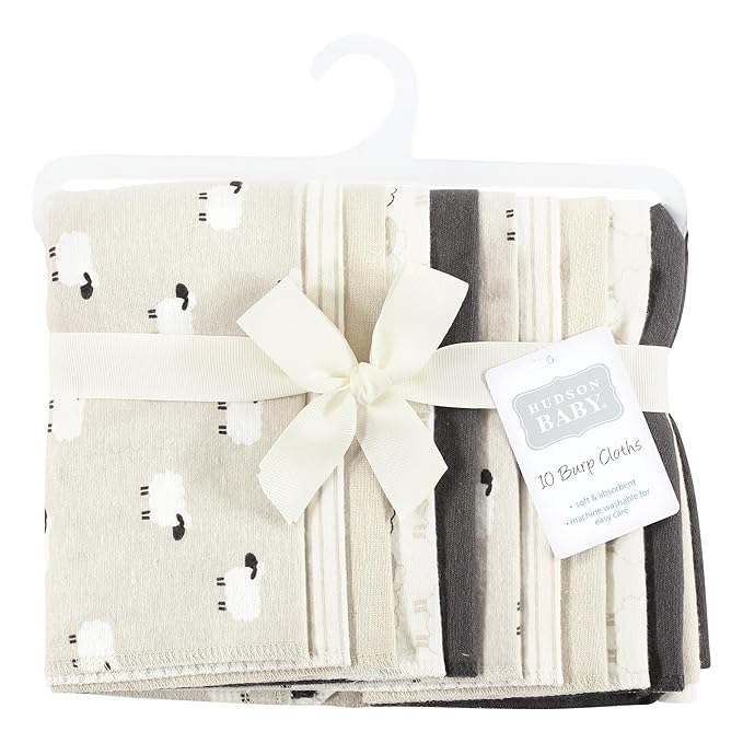 Hudson Baby Unisex Baby Flannel Burp Cloth 10pk, Taupe Sheep, One Size