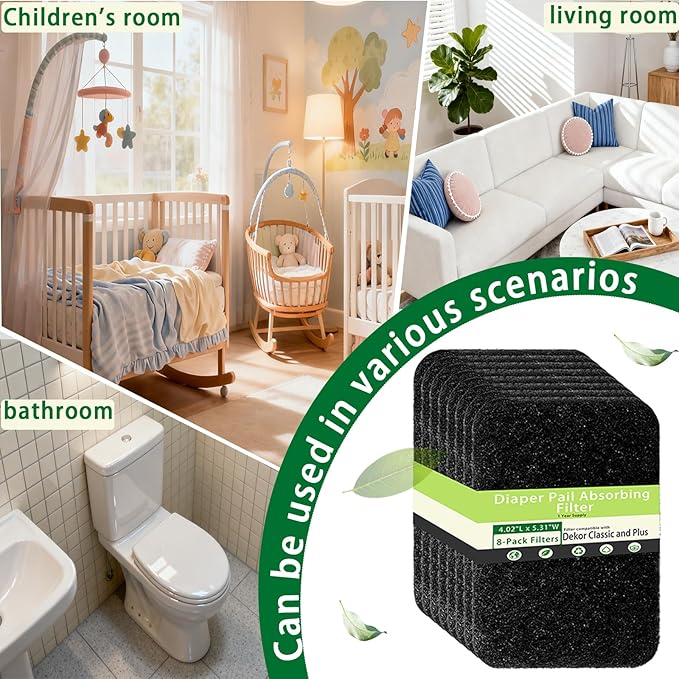 8 Pack Carbon Diaper Pail Deodorizer Filter,Odor Absorber Activated Carbon Filter Compatible with Dekor Classi/Plus Diaper Pail,Keeping House Air Fresh