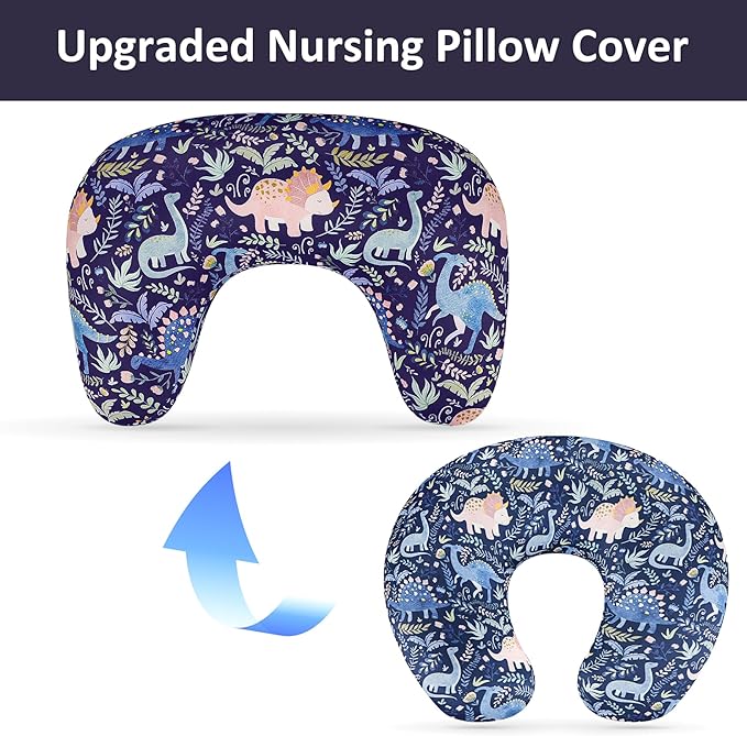 Pea Pod Nursing Pillow Cover 2 Pack Soft Stretchy Nursing Cover for New-Designed Breastfeeding Pillow, Removable Feeding Slipover for Baby Boy and Girls, Cute Dinosaur Pattern