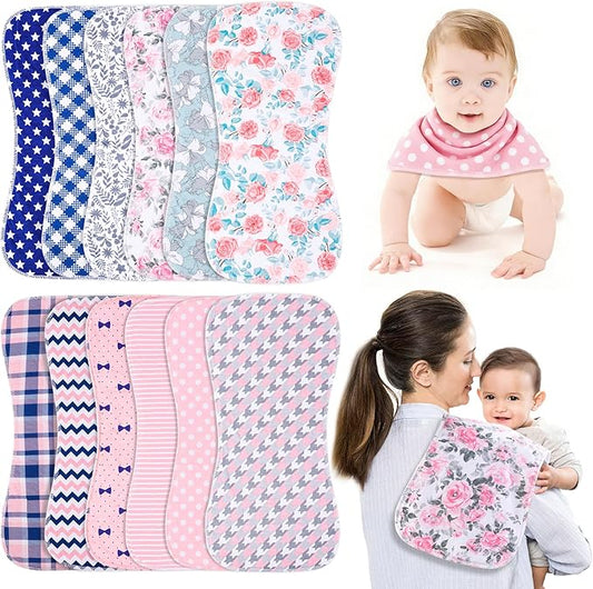 Baby Burp Cloths & Baby Bibs 2-in-1 Design Large Size 3 Layers Thicken Cotton Super Absorbent and Soft Baby Spit Up Burping Rags Baby Burp Cloth Set for Boys and Girls Solid 12 Pack