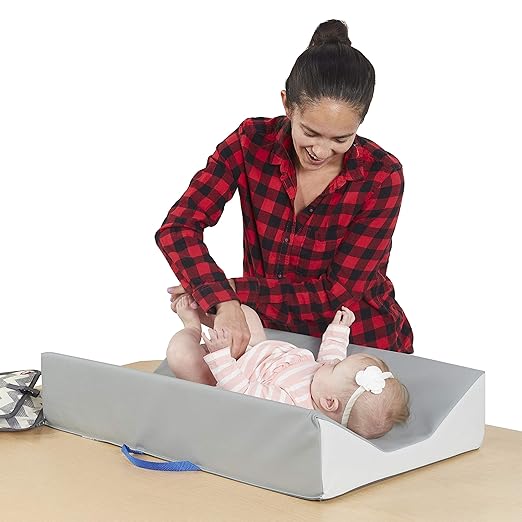 FDP SoftScape Ultra-Soft Daycare Baby and Infant Contoured Changing Pad, Non-Slip Bottom, Built-In Handle Easy to Transport Travel - Gray/Light Gray