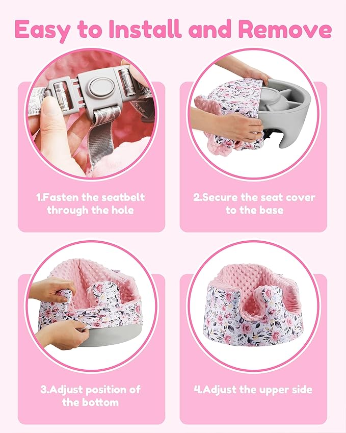 BOMOLOUR Seat Cover Compatible with Bumbo and Nuby Seat, Removable Breathable Baby Floor Seat Cover for Boys and Girls, Seat Not Included (Pink Flower)
