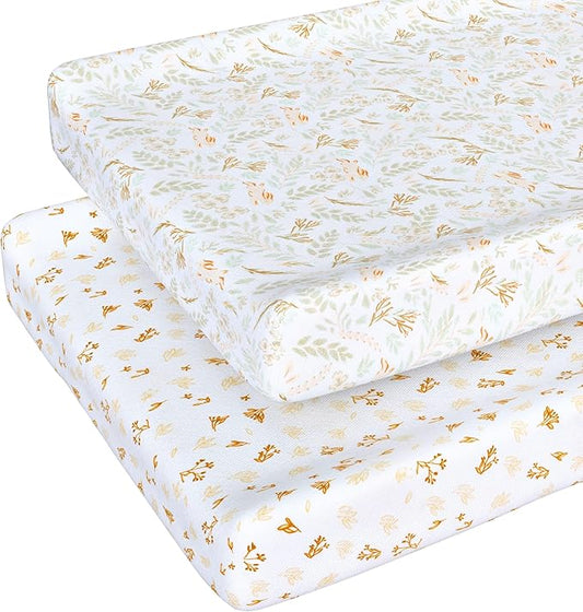 Baby Changing Pad Cover Boy, 100% Cotton Changing Table Sheets, 2 Pack Changing Table Covers, 32"x16" x 8" Diaper Changing Pad Cover Boy, Oeko-TEX Certified (Woodland Green Changing PadCover)