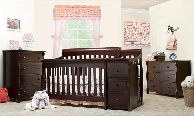 Sorelle Furniture Princeton Elite Crib and Changer Classic -in- Convertible Diaper Changing Table Made of Pine Wood Non-Toxic Finish Wooden Baby Bed Toddler Childs Daybed Full-Size Nursery - Espresso