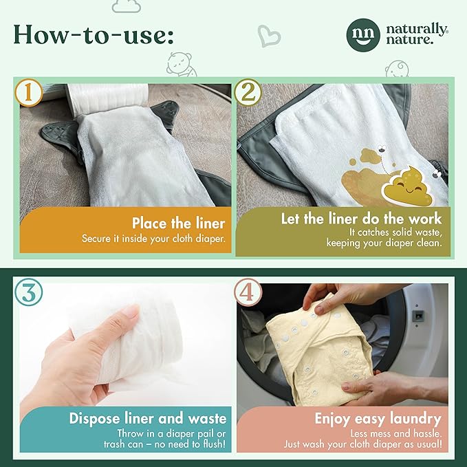 Naturally Nature Disposable Cloth Diaper Liners, Unscented, Fragrance-Free, Chlorine Free Diaper Inserts - 600 Count - (6 Rolls, 100 Sheets per Roll)