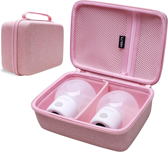 LTGEM Breast Pumps Carrying Bag Case Compatible with 2pcs Momcozy S12 Pro / S12Pro / S9 / M5 / All Momcozy Wearable Breast Pump Suitable, Breast Pump Small Storage Case(Pink)