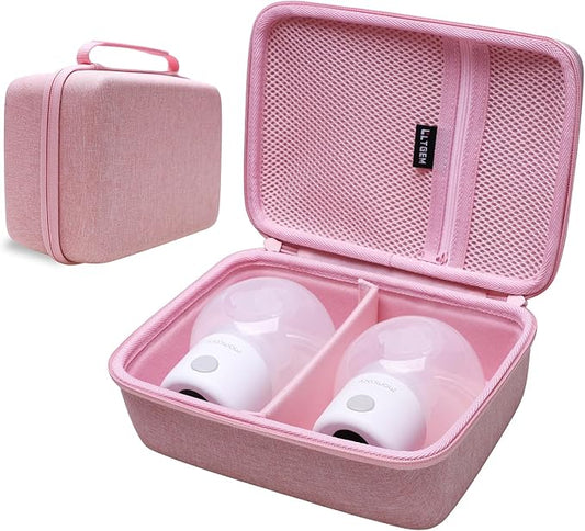 LTGEM Breast Pumps Carrying Bag Case Compatible with 2pcs Momcozy S12 Pro / S12Pro / S9 / M5 / All Momcozy Wearable Breast Pump Suitable, Breast Pump Small Storage Case(Pink)