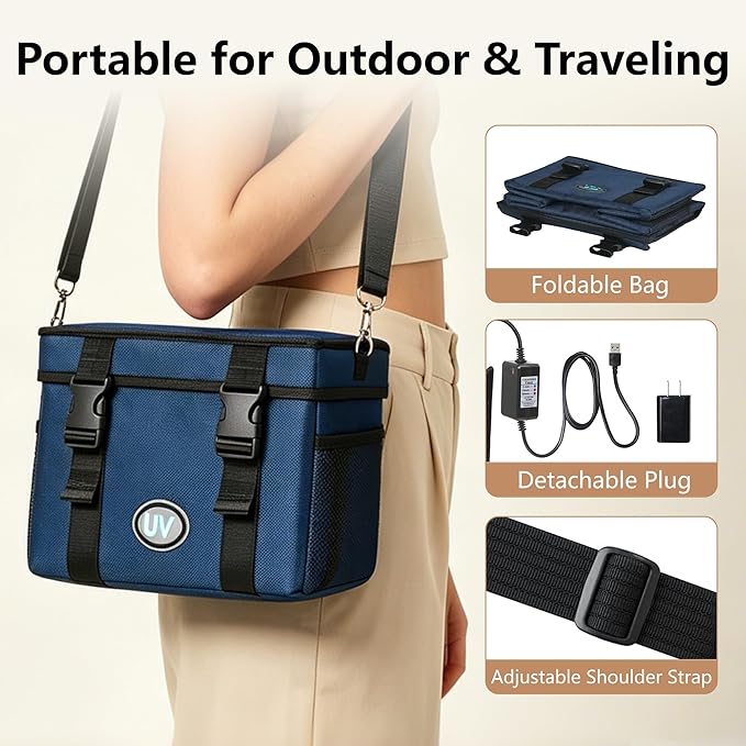 UV Sanitizer Box, 12L Portable Sanitizing and Cleaning Machine with 3-Level Timer, Foldable UV Cleaner Box for Toys, Mask, Towel, Key, UV Cleaning Machine Ozone Free