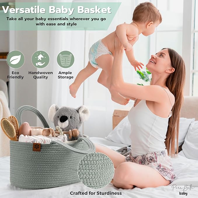 PeraBella Baby Diaper Caddy Organizer for Changing Table, Baby Storage Basket for Diapers and Baby Wipes, Gift for Baby Shower, Car Caddy Organizer, Nursery Diaper Organizer, Portable Diaper Storage