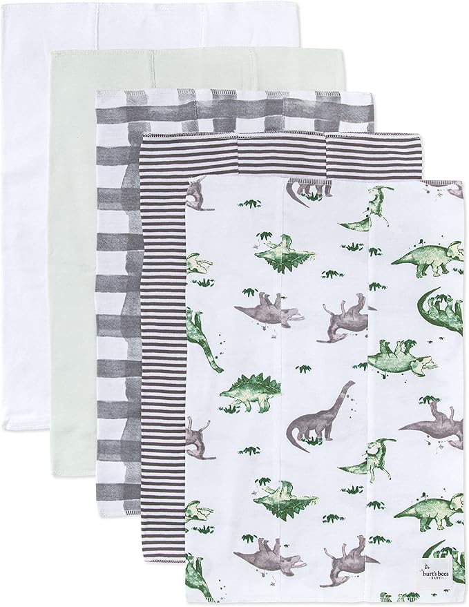 Burt's Bees Baby Unisex Baby Gift Set - Crib Sheet, Changing Pad Cover & Burp Cloths, 100% Organic Cotton Essentials Bundle