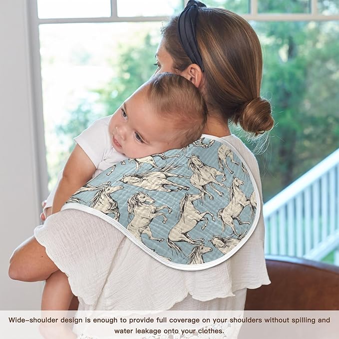 Muslin Burp Cloths for Baby Boys and Girls - 1-Pack Ultra Absorbent Beige Horses Muslin Washcloths, Newborn Towel, Milk Spit Up Rags, Burp Cloth Bib for Unisex, 22 x 11 Inch