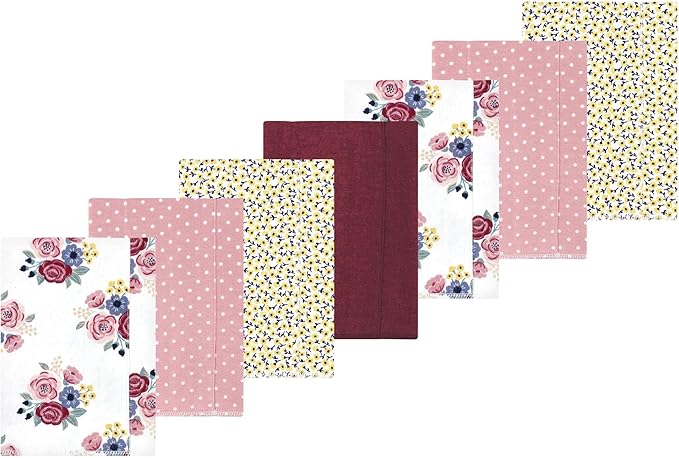Luvable Friends Hudson Baby Flannel Burp Cloths 7pk, Rose Navy Bloom