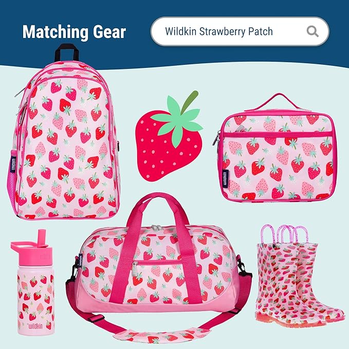 Wildkin Wet Bag Set for Boys, & Girls – Durable Zipper with Snap Loop Handle, Reusable Water-Resistant Bags for Beach, Pool, Travel & Gym - Strawberry Patch