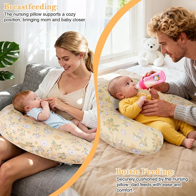 Nursing Pillow, Ergonomic Breastfeeding Pillow for Breastfeeding & Bottle Feeding, Standard Size Breathable with Washable Cover, Hypoallergenic (0-12Months)