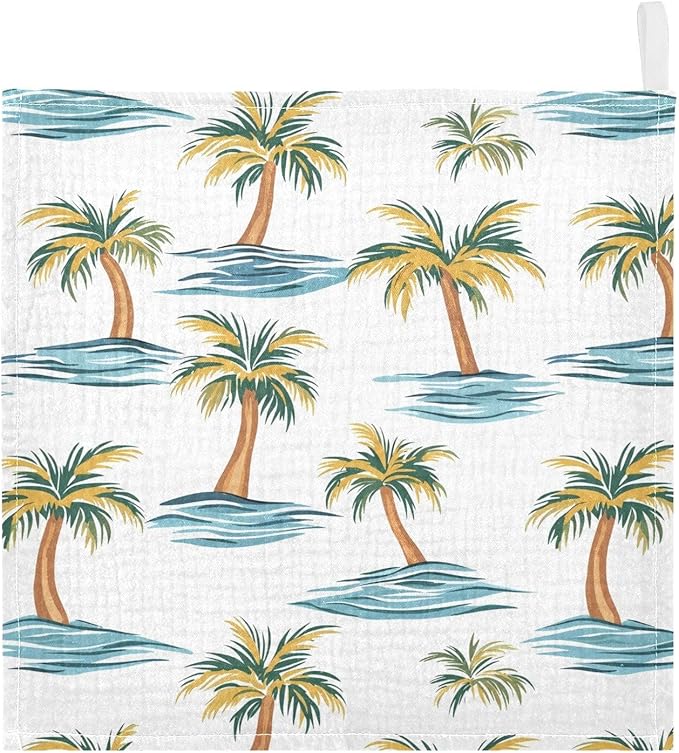 vvfelixl Baby Muslin Washcloths Beach Palm Trees Baby Burp Cloths Cotton Babys Face Towel for Newborn Infants Boys Girls Soft and Absorbent 11.8 X 11.8 in, 3 Pack