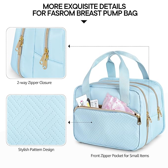 Fasrom Wearable Breast Pump Bag with Cooler Compatible with Momcozy, Medela and Elvie Pumps, Portable Pump Carrying Case for Working Moms, Blue