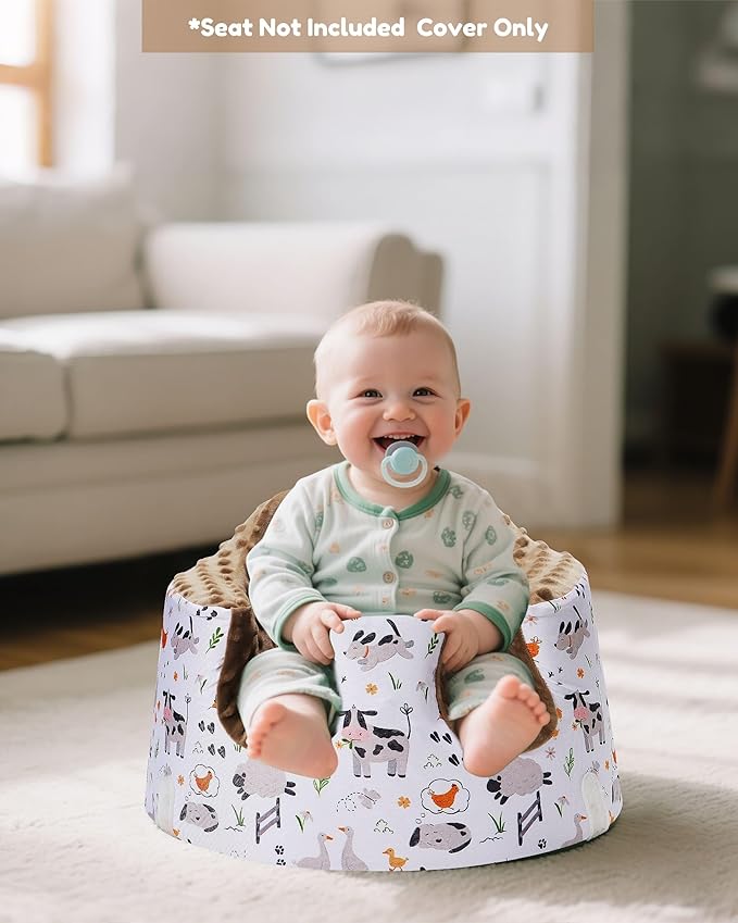 BOMOLOUR Seat Cover Compatible with Bumbo and Nuby Seat, Removable Breathable Baby Floor Seat Cover for Boys and Girls, Seat Not Included (Brown Farm)