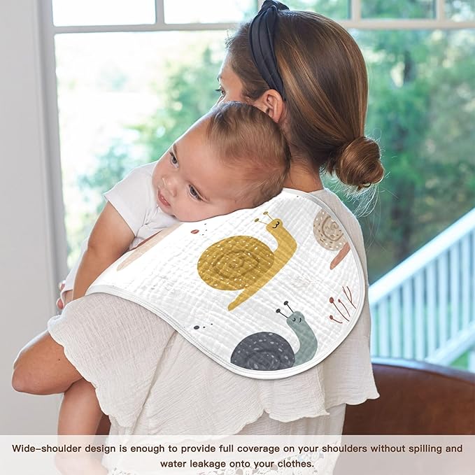 Forest Cute Snail Burp Cloths Baby Boys Girls Absorbent Soft Cotton Burping Cloths Rags, 2 Pack