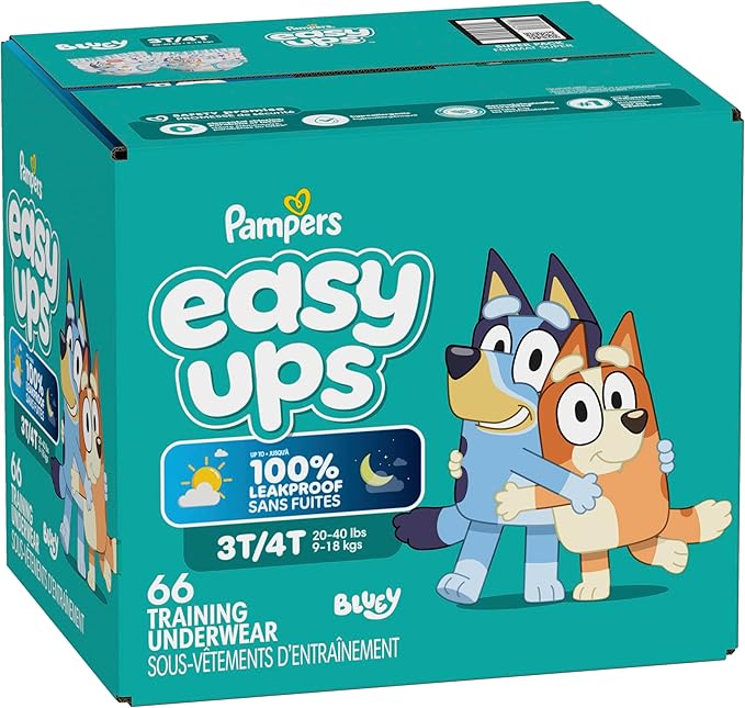 Pampers Training Pants - Easy Ups Boys & Girls Bluey - Size 3T-4T, 66 Count, Children's Potty Underwear (Packaging May Vary)