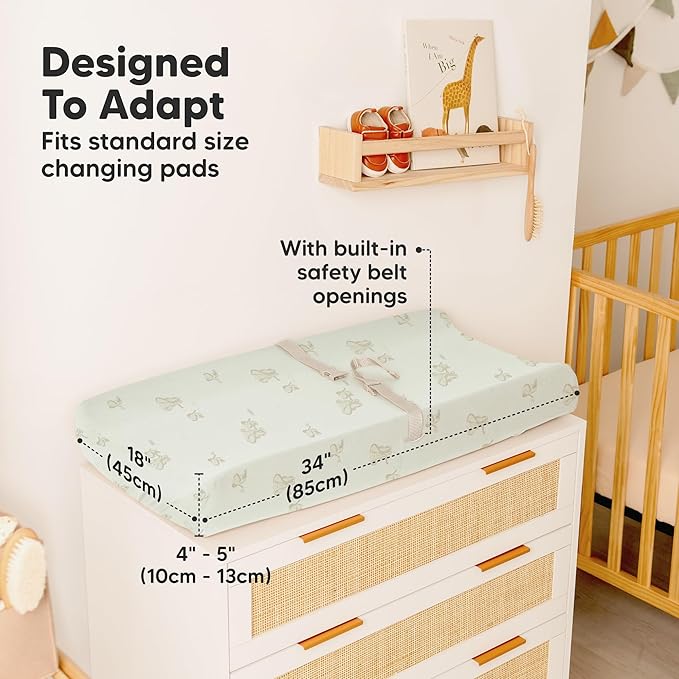 2-Pack Baby Changing Pad Cover for Girl, Boy - 34x18 Soft Viscose Derived from Bamboo Baby Diaper Changing Table Pad Cover Sheets, Neutral, Snug Fit Nursery Diaper Change Sheets (Elly)