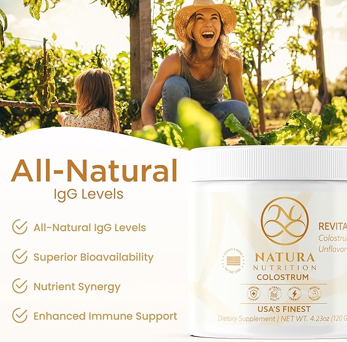 Natura Bovine Colostrum Powder – 100% Pure, First Milking – 25% All-Natural IgG – Grass-Fed & Pasture-Raised – Gut, Immune & Recovery Support – Additive-Free – 30 Servings – USA Sourced