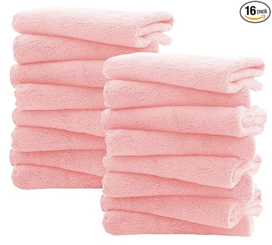 Spotted Play 16 Pack Burp Cloths for Baby - 20" by 10" Ultra Absorbent Burping Cloth, Newborn Towel - Milk Spit Up Rags - Burpy Cloths for Unisex, Boy, Girl - Burp Cloths Set (Pink)