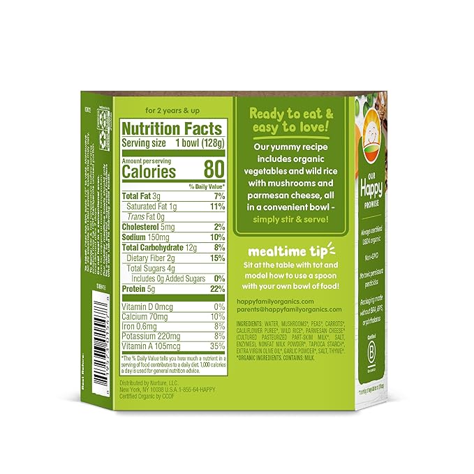 HAPPYTOT Organics Meal Bowl, Veggies & Wild Rice with Mushrooms & Parmesan, 4.5 Ounce Pouch (Pack of 8)
