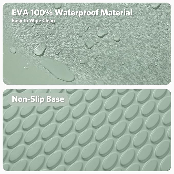 Baby Changing Pad Waterproof in EVA Foam, Baby Changing Mat Wipeable Baby Changing Table Pad, Adjustable Safety Belt & Non-Slip Base, for Diaper Changes & Massage, Fits Dresser/Changing Table - Sage