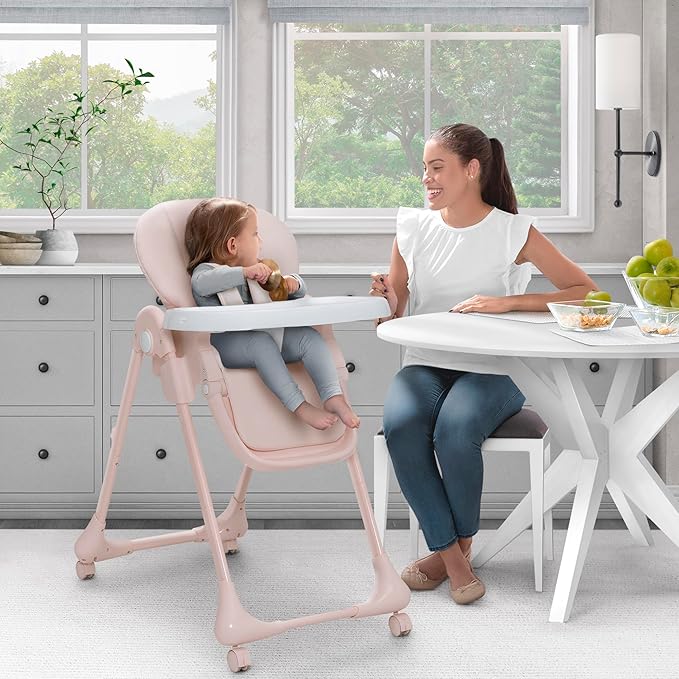 Little Folks by Delta Children 2-in-1 SlimFold High Chair for Babies and Toddlers, Pink