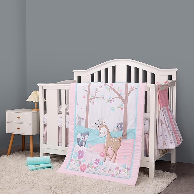 Pink Woodland Nursery Diaper Stacker For Girls Deer Fox Baby Girl Diaper Organizer (Pink)