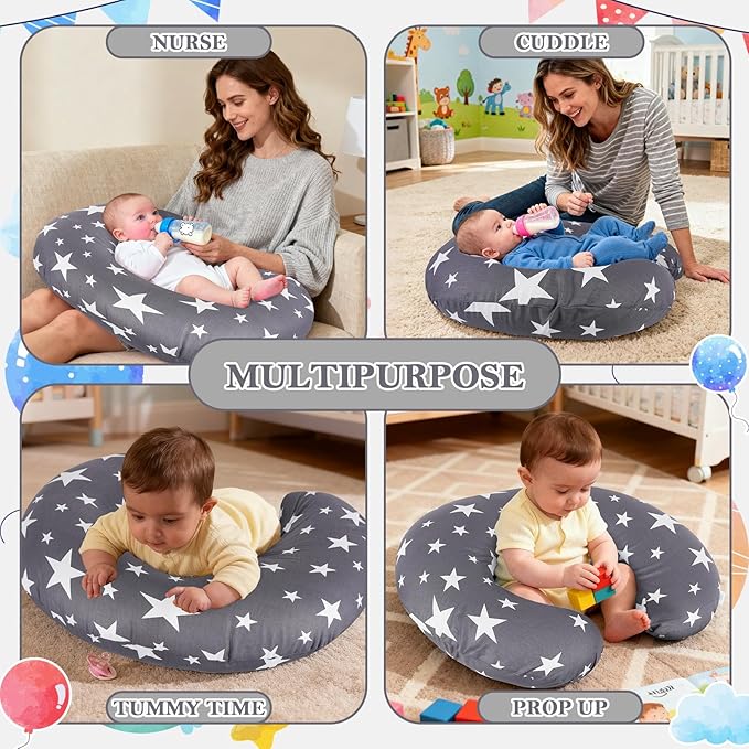 Nursing Pillow, Breastfeeding & Bottle Feeding Pillow – Standard Size, Breathable with Washable Cover, Hypoallergenic, Tummy Time & Sitting Support (0-12 Months)